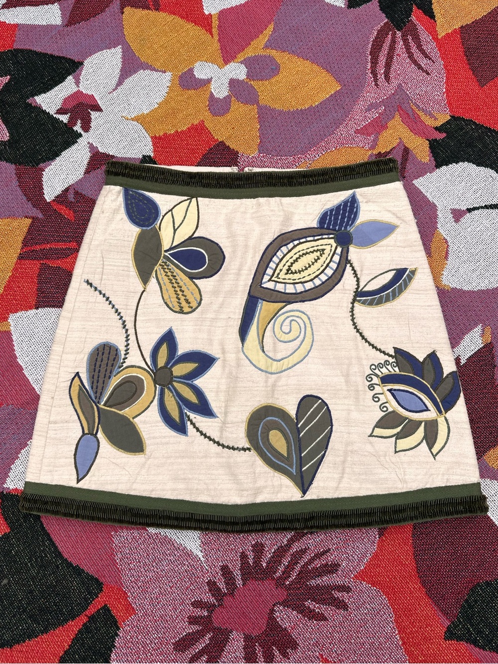 Veronica Beard Inga Embroidered Raw Silk Beaded Mini Skirt